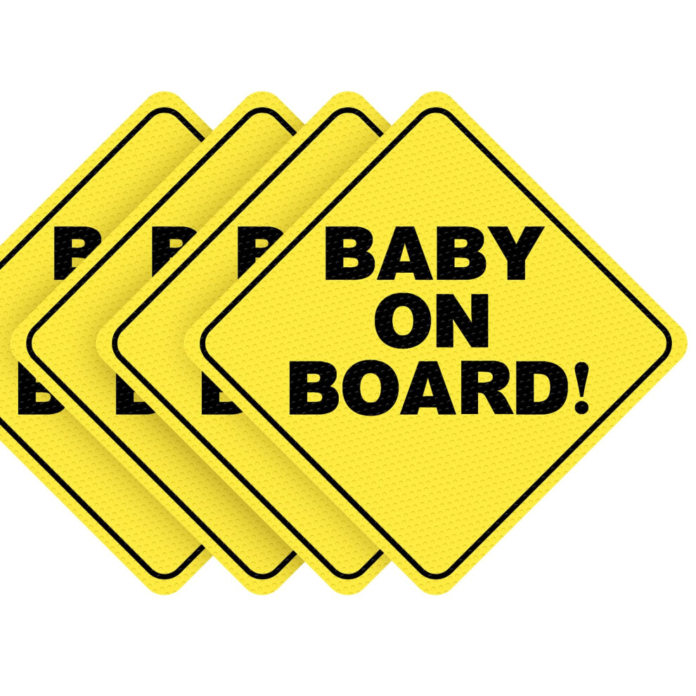 Baby On Board Car Sticker 5'x5' SeeThrough Waterproof Safety Sign for Parents, 4 Pack