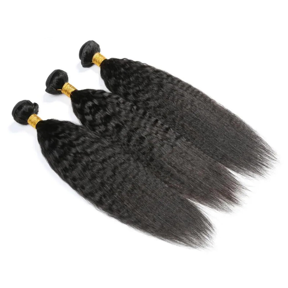 14 Inch Yaki Kinky Straight Human Hair Extensions 1B Virgin Sew In Weave Natural Texture