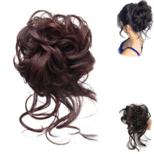 Messy Bun Hair Piece with Claw Clip, Volumizing Curly Faux Bun for Women Dark Brown