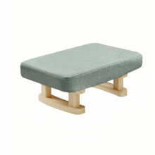 Foot Stool with Wooden Legs Green Upholstered Ottoman Footrest Compact Size for Living Room