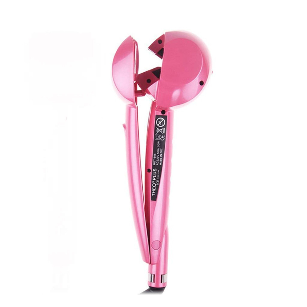 Pink Automatic Hair Curler With Lcd Smart Display, Tourmaline Ceramic Curling Iron Fast Heat Recovery