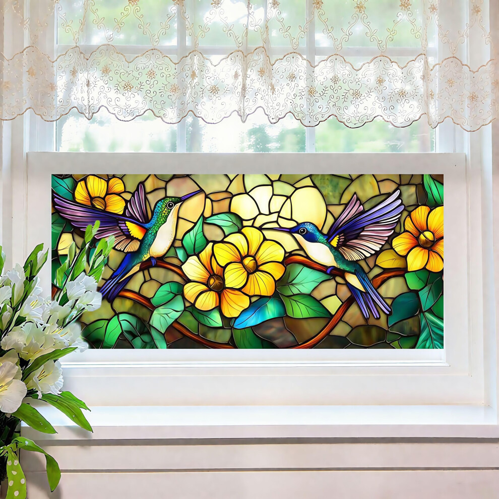 Window Privacy Film Purple Hummingbird Stained Glass UV Blocking Static Cling for Home 17.7x39.3
