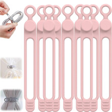 10PCS Pink Silicone Cable Ties Reusable Cord Organizer with Quick Button Fastening for Home and Office