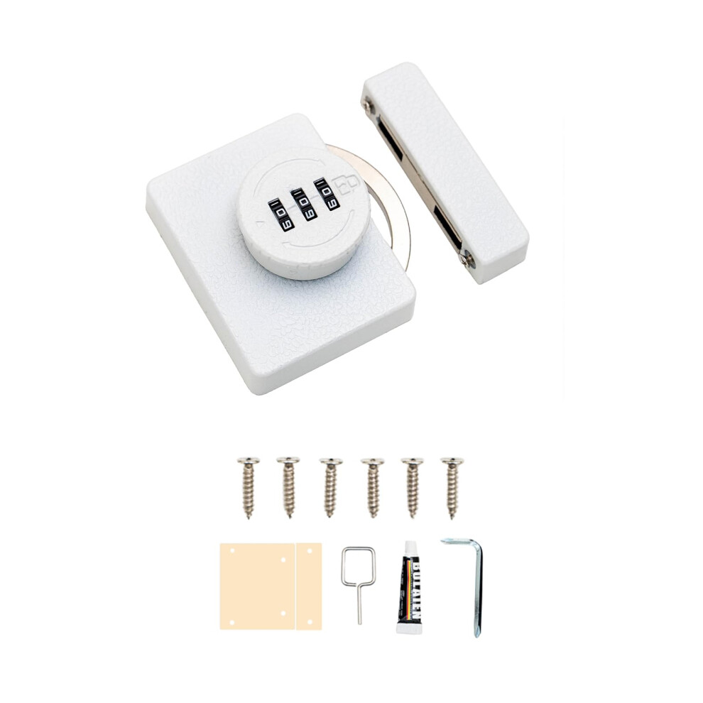 Cabinet Combination Lock With Hidden Childproof Security, Keyless 3Digit Zinc Alloy Hook Design, White