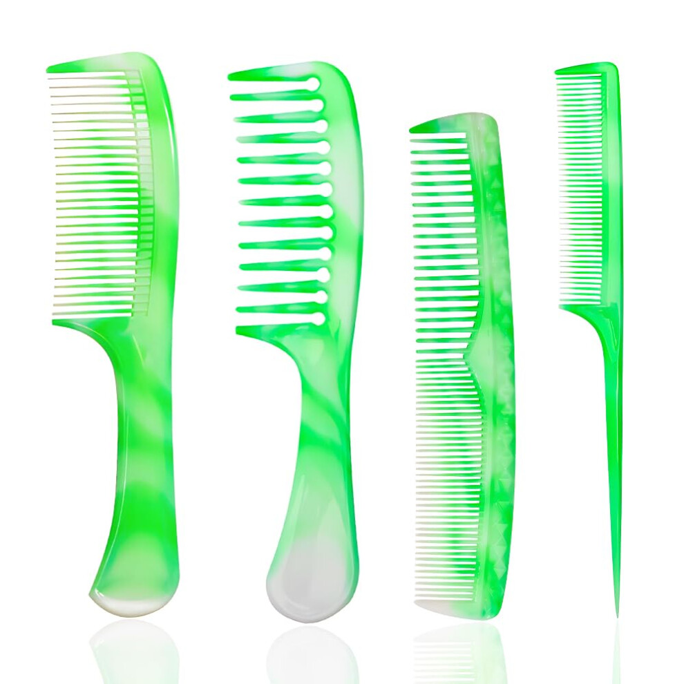 Unisex Green Hair Comb Set With Wide And Fine Tooth, Rat Tail Detangling Comb For All Hair Types,