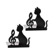 2pcs Cat Pattern Iron Bookends Scratch Resistant Heavy Duty Metal Book Supports for Desk and Office