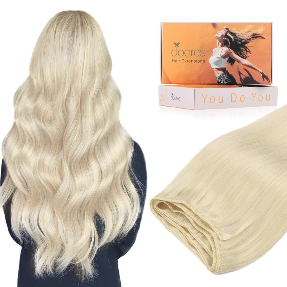 Unisex Silver Human Hair Extensions Platinum Blonde 60Cm Double Weft Remy Hair Full Volume Sew In