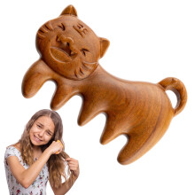 Wooden Wide Tooth Comb for Curly Hair with Gentle Scalp Massage and Decorative Tiger Design