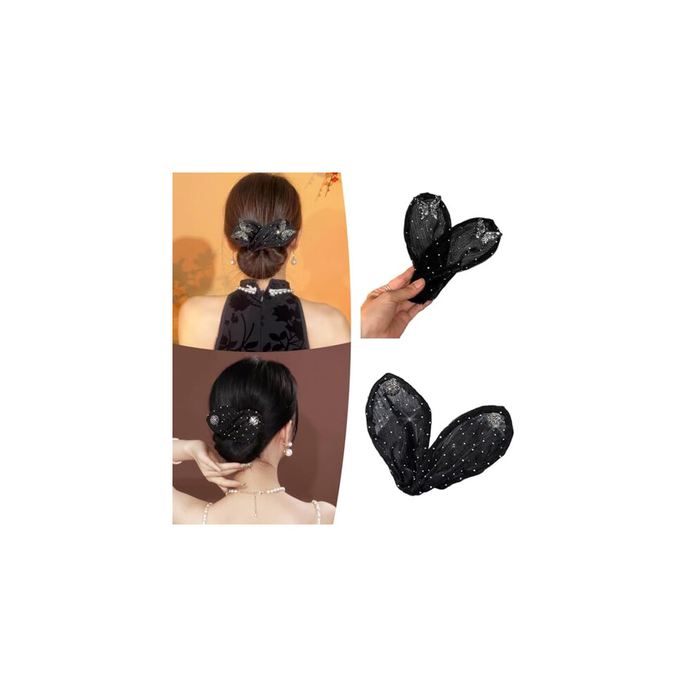 Hand Embroidered Floral Hair Bun Maker with Satin AntiSlip Hair Pins for Quick Bun Styling