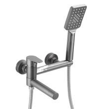 Wall Mounted Brushed Gold Brass Bathroom Bathtub Faucet Set with Shower, Grey Chrome Black Ref: 5359