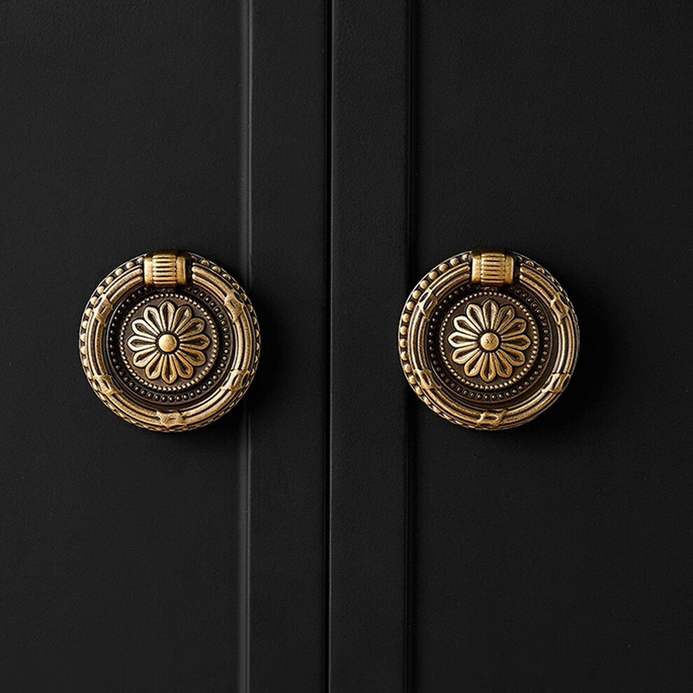6 Pcs Solid Brass Antique Bronze Drawer Pulls With Ring Handles, Rustproof Finish For Furniture Restoration 9365369432307
