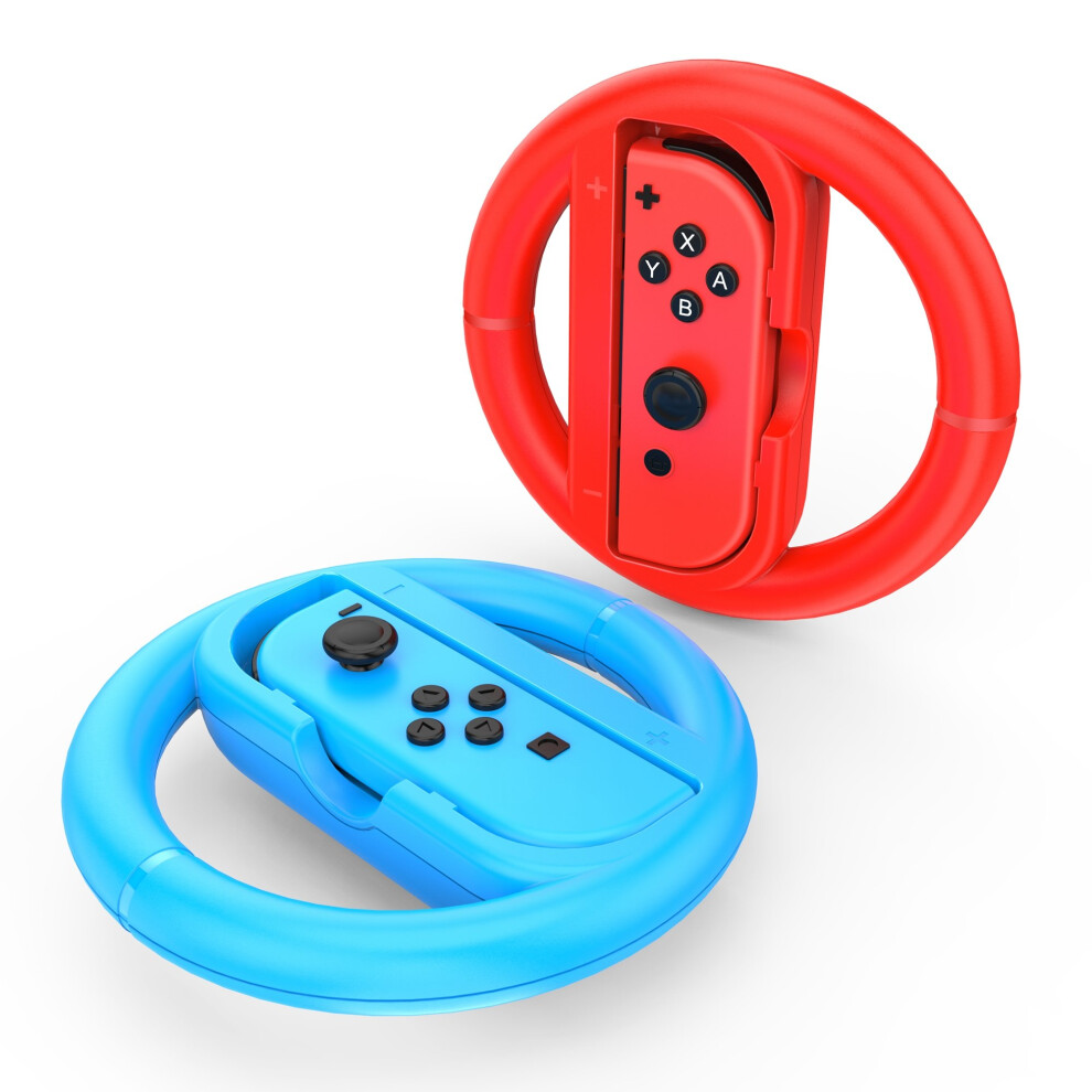 Steering Wheel Set For Nintendo Switch Joycon Ergonomic Grip, Immersive Racing, And Red/Blue 9164114201959