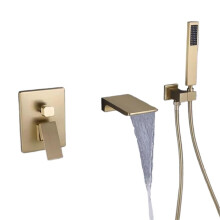 Gold Bathroom Shower Faucet Set with Handheld Waterfall Tub Mixer Tap Brass Black Brushed Gold