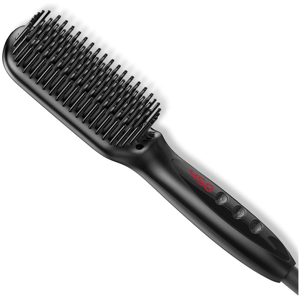 Hair Straightening Brush with Ceramic Ionic Paddle, LCD Adjustable Temperature, Frizz Control