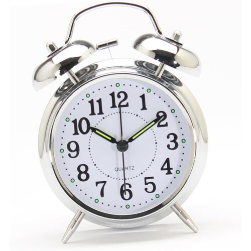 Silent Round Bedside Alarm Clock Compact Silver Desk Clock for Bedroom School Decor 2