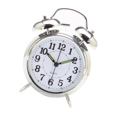 Silent Round Bedside Alarm Clock Compact Silver Desk Clock for Bedroom School Decor