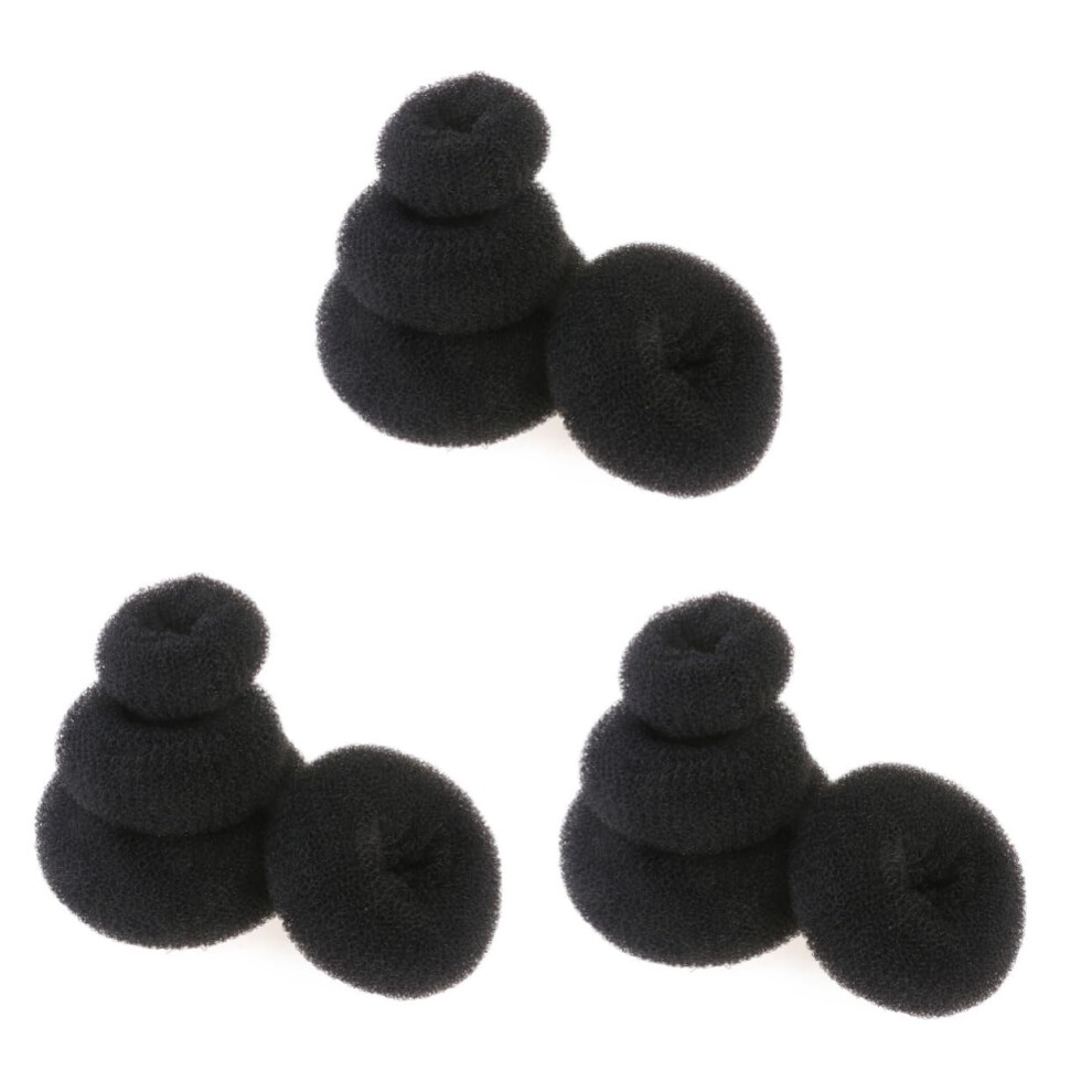 Hair Donut Bun Maker Set Black Small Medium Large for Weddings Prom Ballet Dance Styling