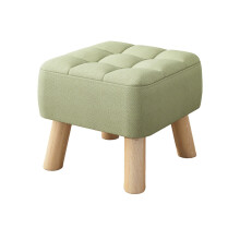 Linen Shoe Changing Footstool with Wooden Legs and Cushion for Living Room or Bedroom, Green Small 30x30x26cm