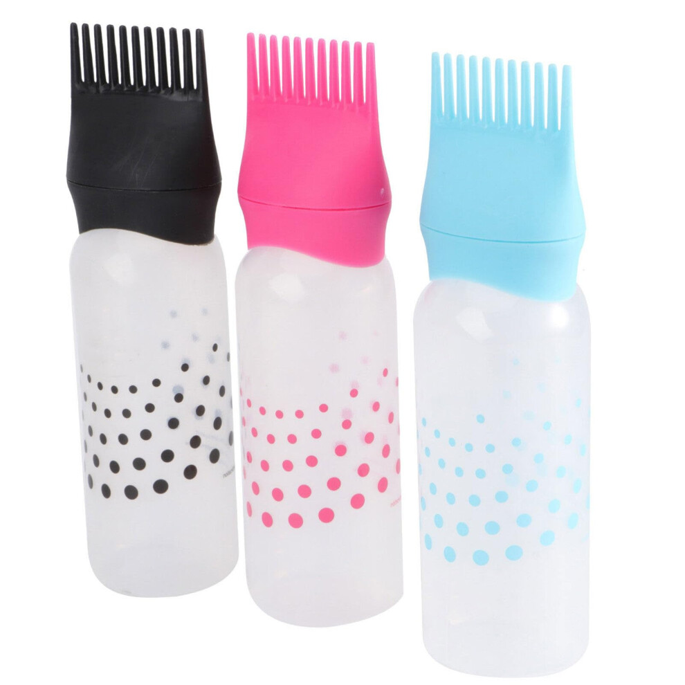 Black 3Pcs Hair Dye Applicator Bottles With Comb And Scale For Precise Root Application Rosy