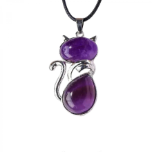 (ametista) Lindo colar com pingente de gato de cristal, ideal para mulheres que buscam acessórios exclusivos.