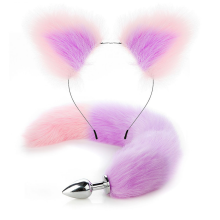 Massaggiatore in metallo con coda di volpe rosa e orecchie da volpe, gioco di ruolo cosplay