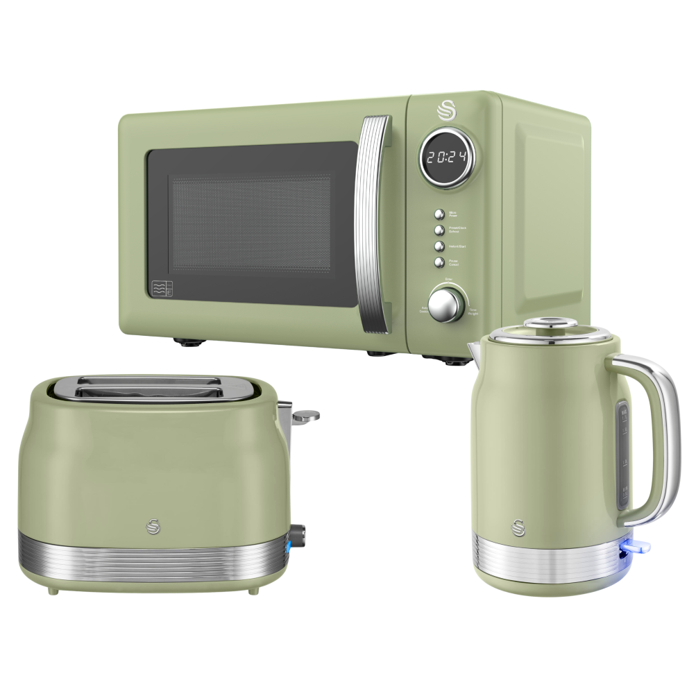 Swan Retro Revive Kettle 2 Slice Toaster Microwave Set Green