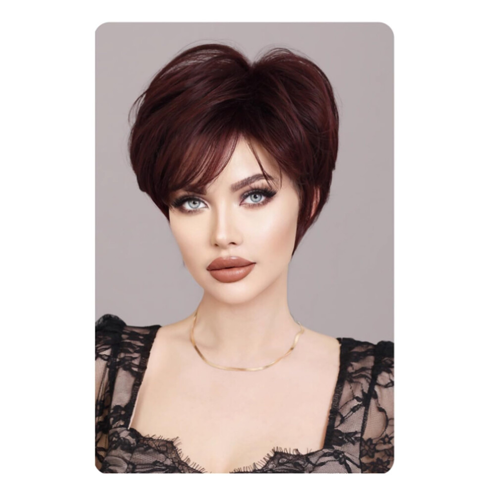 Pixie Cut Wig Black Purple Short Layered Synthetic Heat Resistant Hair with Fluffy Bangs
