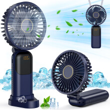 (Blu)GIACOMO Mini Ventilatore Portatile, Ventilatore Portatile USB Ricaricabile锛孷entilatore a Mano con 5 Livelli di Velocit脿, Batteria d