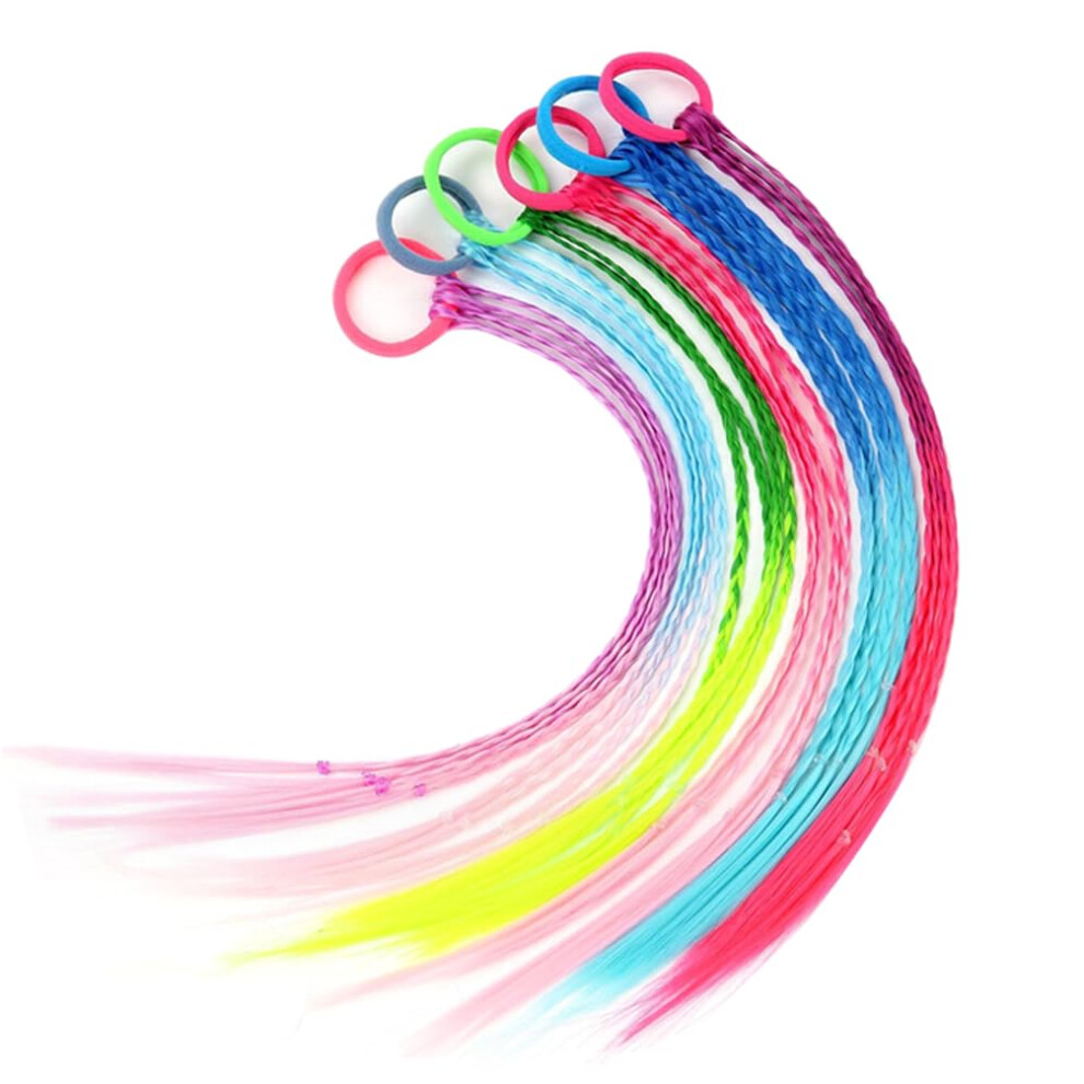 Rainbow Braided Hair Extensions with ClipOn Colorful Synthetic Ponytail Braids 16 Inch for Girls