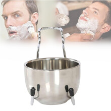 Shaving Brush Set with Wooden Handle and Silvery Bowl, Soft Bristles Facial Massage Gift for Men