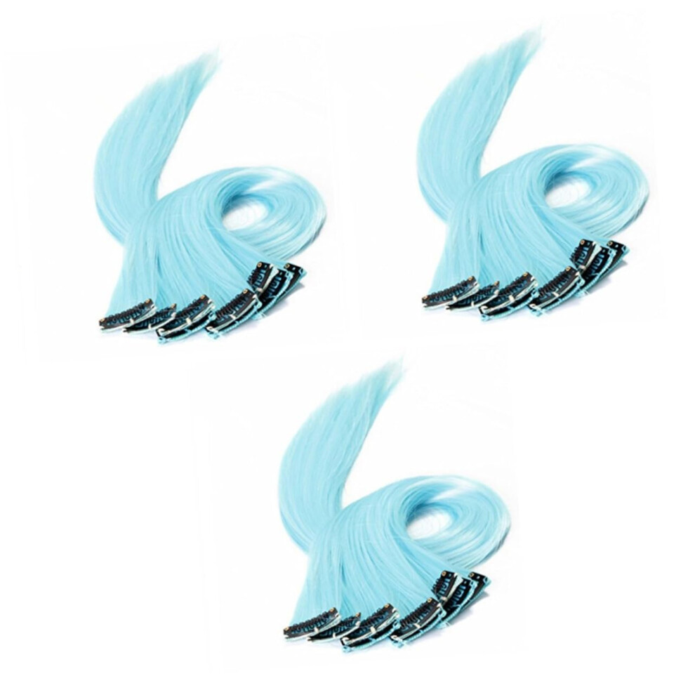 Unisex Blue Sky Clip In Hair Extensions Long Straight Synthetic Highlight For Instant Color Change
