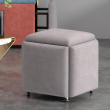 Ottoman with Storage 5in1 Stackable Velvet Footstool with Wheels for Living Room Bedroom Light Gray