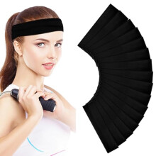 Non Slip Elastic Sports Headbands for Women and Men, Sweat Wicking Breathable Fabric, 16 Pack Black