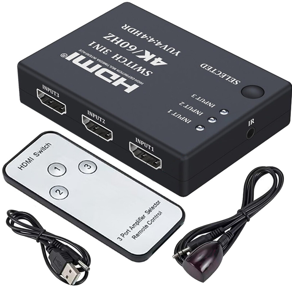 4K Hdmi Switch 3 In 1 Out With Remote, 4K@60Hz Hdr10+ For Gaming Consoles And Home Theater 9365369432758