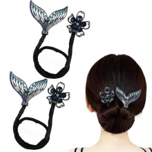 Hair Bun Maker Set of 2 with Rhinestone Whale Tail Design, Quick and Secure Hair Styling Tool