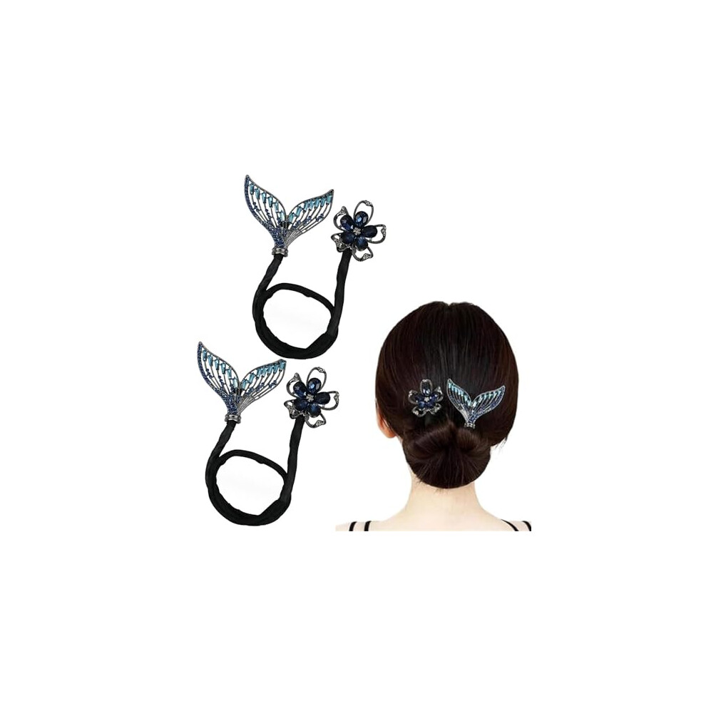 Hair Bun Maker Set of 2 with Rhinestone Whale Tail Design, Quick and Secure Hair Styling Tool