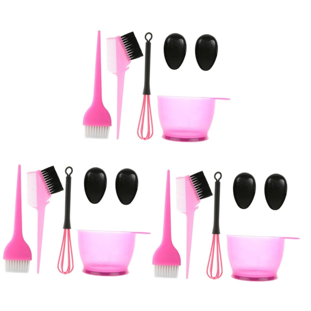 Pink Professional Hair Dyeing Kit 15Pcs Hair Coloring Tools With Bowl Brush Comb For Salon And Home
