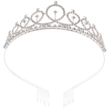 Tiara Crown Headband with Elegant Heart Shape and Sparkling Crystals for Wedding Party Kids Adults