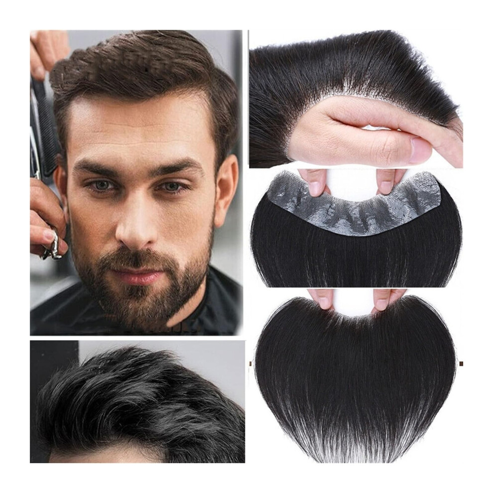 Unisex Black Men's Hair Toupee Human Hairpiece With Natural Hairline, 0.050.14Mm Ultra Thin Pu Skin Base Vshape Front #1B