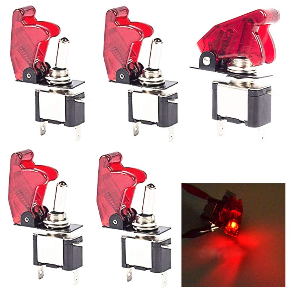 5Pcs 12Mm Led Rocker Toggle Switch For Car Dashboard With Bright Indicator Red 9164114203199