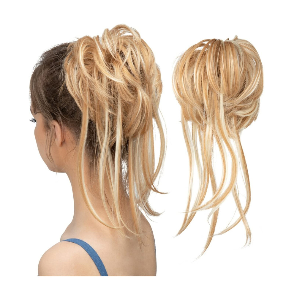 Unisex Synthetic Hair Bun Messy Curly Hair Extension With Elastic Band Blonde 26H613 For Women