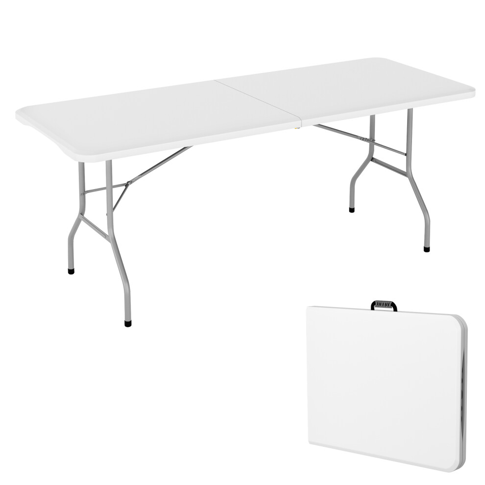 Mcc 6Ft (180Cm) Folding Table Heavy Duty Indoor & Outdoor Plastic Table For Garden, Picnic, Bbq, Camping, Party & Catering (White) White
