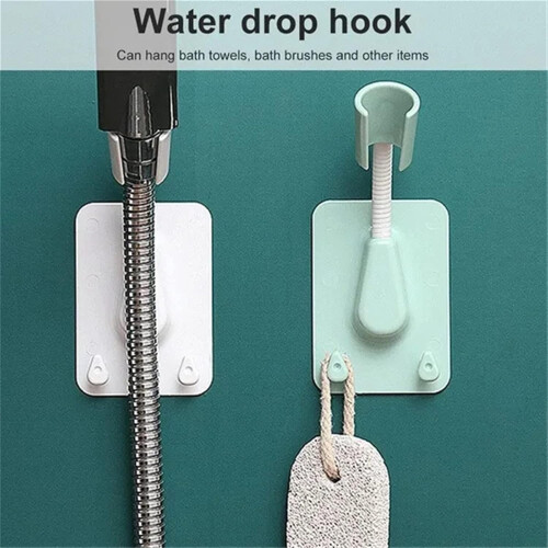 Adjustable Shower Head Holder 360 Angle SelfAdhesive Wall Mount Bracket with 2 Hooks Green White 1