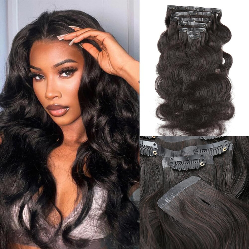 Human Hair Clip In Extensions 24 Inch Body Wave 160g Seamless Set Natural Color Instant Volume Boost