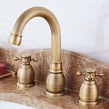 Basin Mixer Faucet Antique Brass 3 Hole Swivel Spout Bathroom Sink Tap in Silver Finish