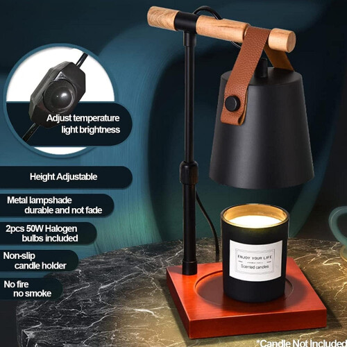 Adjustable Height Candle Warmer Lamp with Dimmable Brightness and Solid Wood Base for Home Decor 2