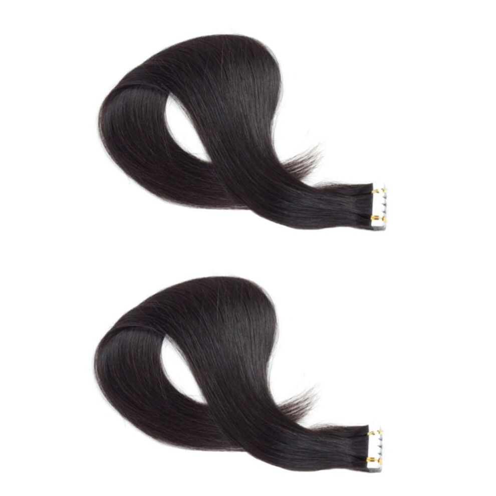 Unisex Black Seamless Tape In Human Hair Extensions Reusable Virgin Hair For Women Instant Volume Boost