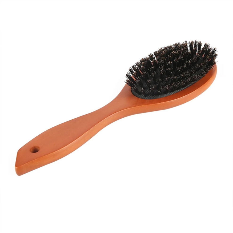 Boar Bristle Hair Brush Anti Static Paddle Comb with Beech Wooden Handle for Smoothing and Scalp Massage Brown