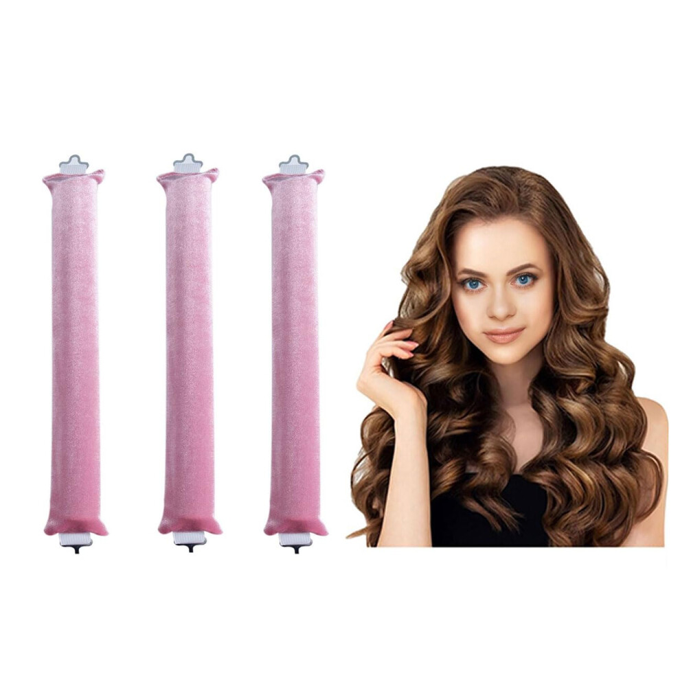 Heatless Curling Headband Set for Overnight Curls, Gentle Satin Velvet Hair Curlers, Pink, 3 Pack