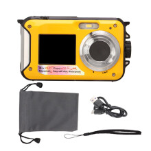 Underwater Digital Camera 48MP Dual Screen Waterproof 2.7K HD 16X Zoom Red and Yellow